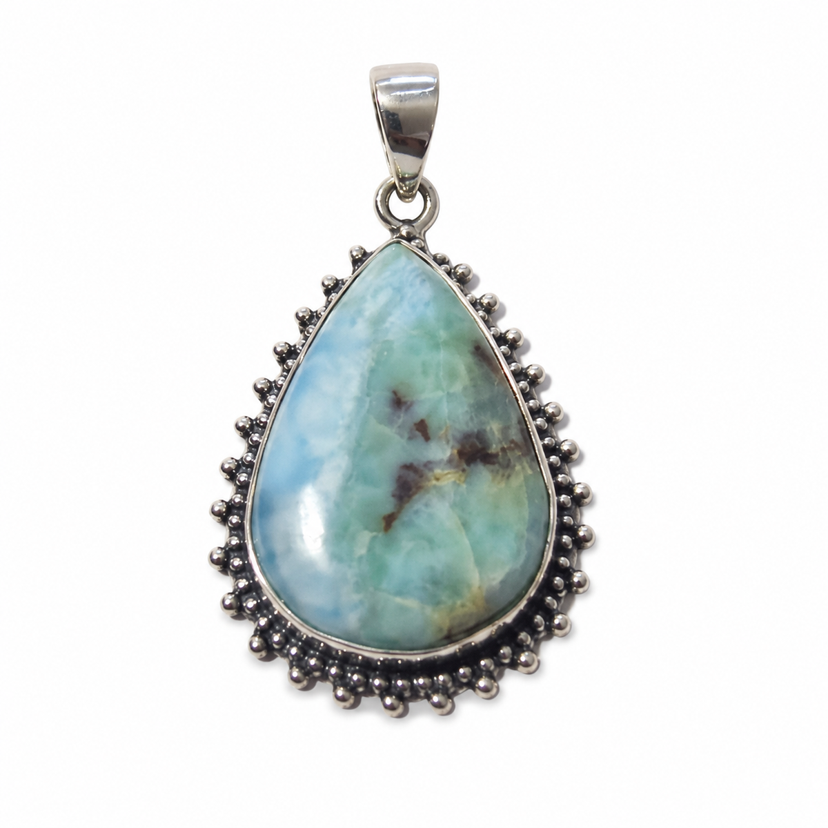 Natural Larimar 925 Sterling Silver Teardrop Statement Pendant (K10)