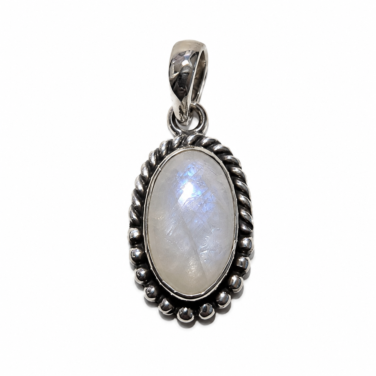 Natural Flash Rainbow Moonstone 925 Sterling Silver Pendant (K6)