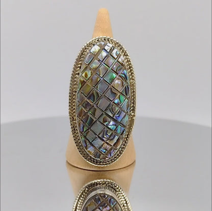 Sterling Silver Natural Abalone Shell Ring Size 7.25