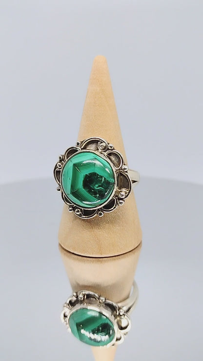 Sterling Silver Malachite Ring Size 8