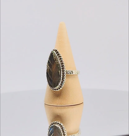 Carved Blue Labradorite Ring | Size 7