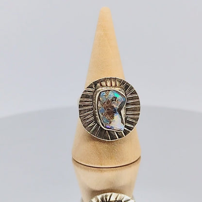 Sterling Silver Raw Ethiopian Fire Opal Ring Size 7.5