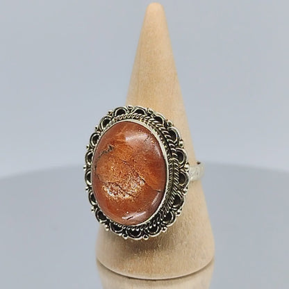Sterling Silver Peach Sunstone Ring Size 7.5