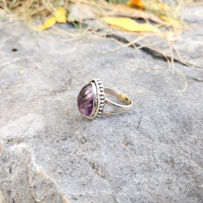 Carved Amethyst Ring | Size 8