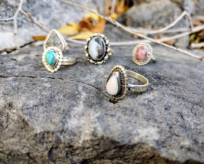 Sterling Silver Pink Opal Ring Size 7