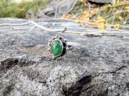 Sterling Silver Zambian Emerald Ring Size 7