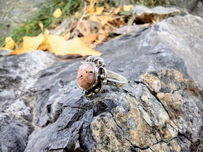 Sterling Silver Pink Opal Ring Size 7