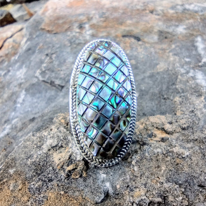 Sterling Silver Natural Abalone Shell Ring Size 7.25