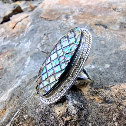 Sterling Silver Natural Abalone Shell Ring Size 7.25