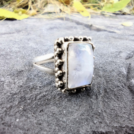 Sterling Silver Flash Rainbow Moonstone Ring Size 7.5