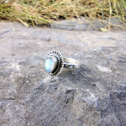 Flash Rainbow Moonstone Ring | Size 7.25