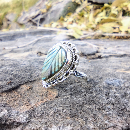 Carved Labradorite Ring | Size 7