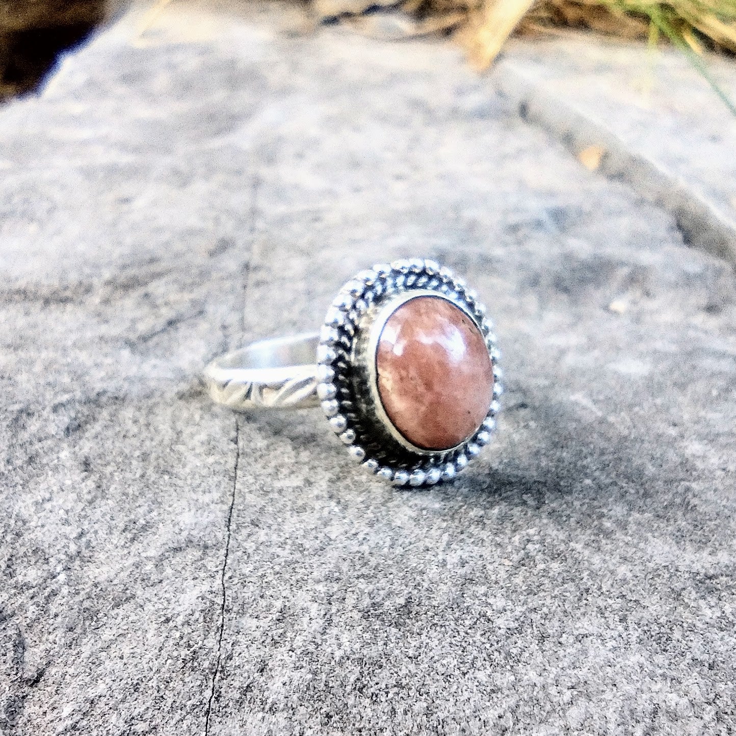 Sterling Silver Rhodochrosite Ring Size 7