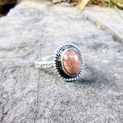 Sterling Silver Peach Sunstone Ring Size 7