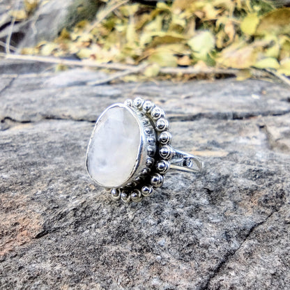Sterling Silver Rough Cut Flash Rainbow Moonstone Ring Size 7
