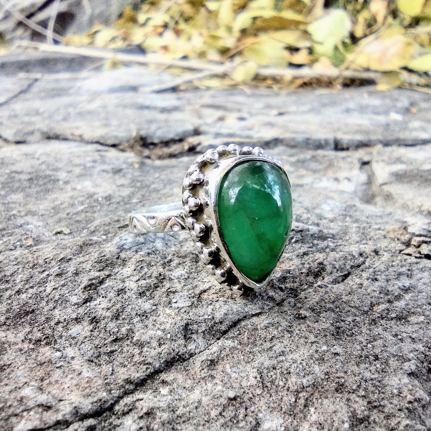 Sterling Silver Large Zambian Emerald Ring Size 7