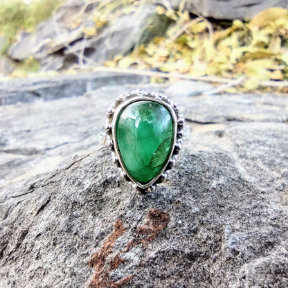 Sterling Silver Large Zambian Emerald Ring Size 7