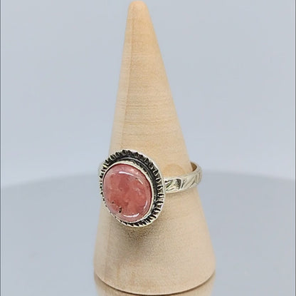 Sterling Silver Peach Sunstone Ring Size 7