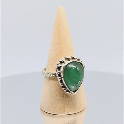 Sterling Silver Large Zambian Emerald Ring Size 7