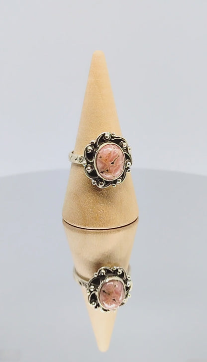 Sterling Silver Pink Opal Ring Size 7